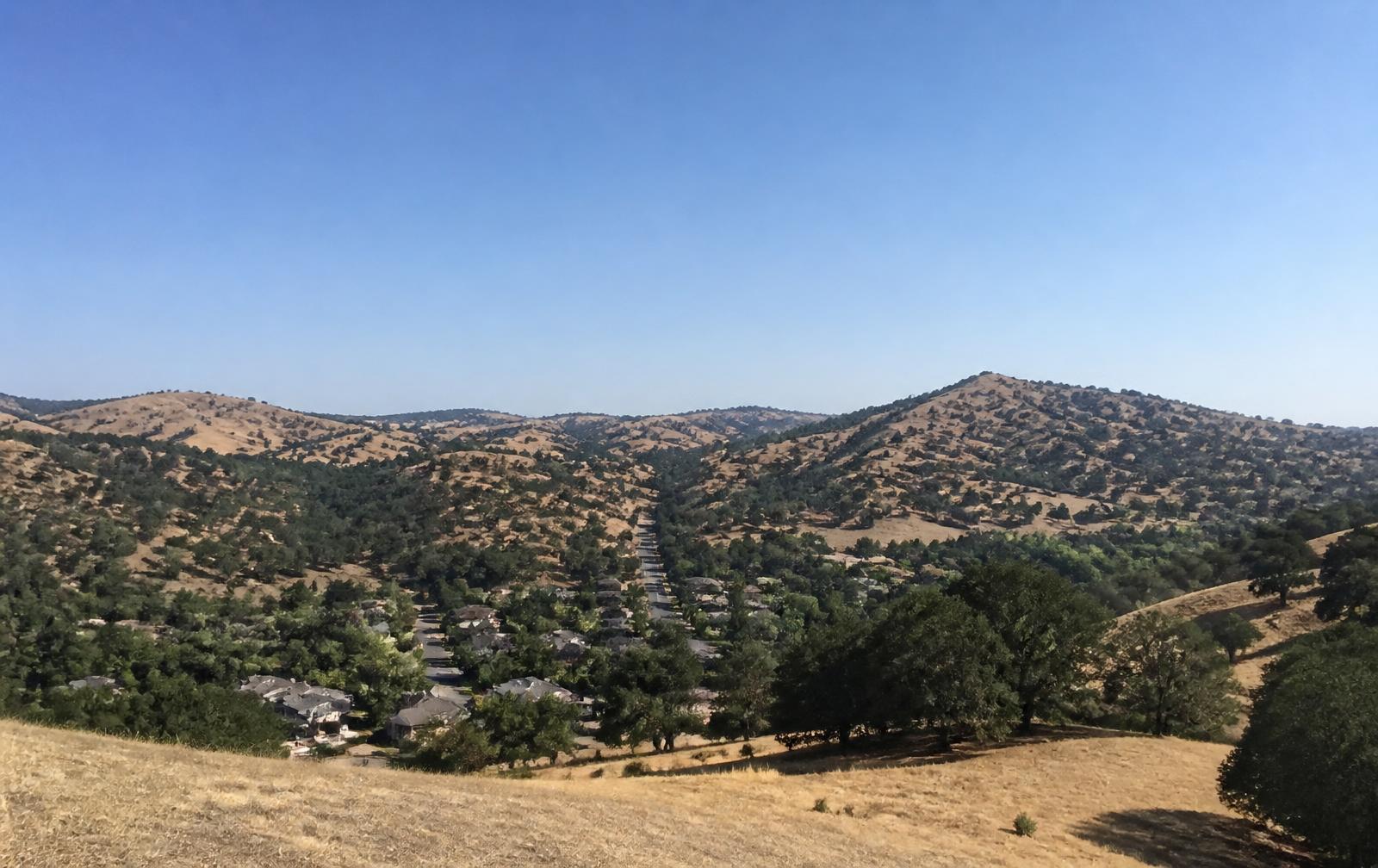 Butte County foothills with oak trees above a residential neighborhood