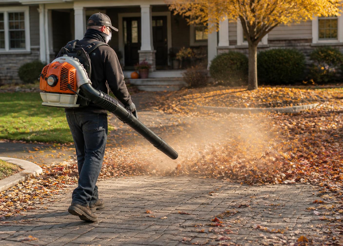 Leaf Blowing in progress on a residential property